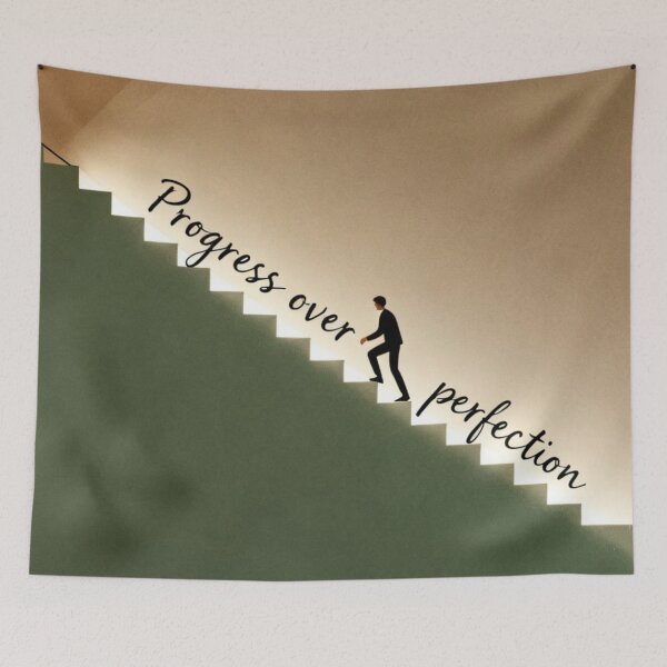 Item preview, Progress Over Perfection – Staircase Illustration with Motivational Quote designed and sold by Cristhian Almanza.