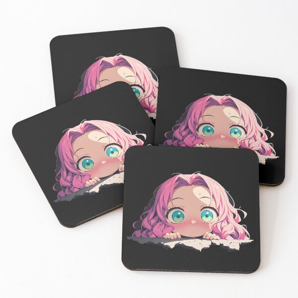 Item preview, Mitsuri Kanroji Demon Slayer Anime Cute Chibi Peeking Pink Hair designed and sold by TorbenKuhano.