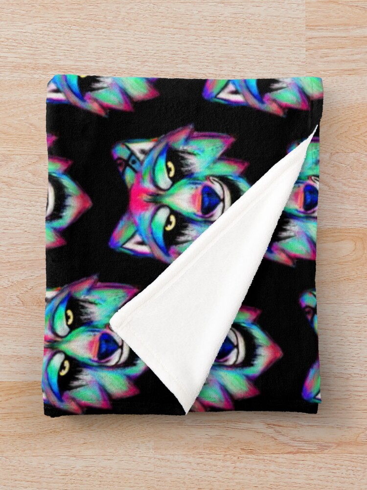 Thumbnail 3 of 6, Throw Blanket, Colorful wolf designed and sold by ConfuzRandomly.