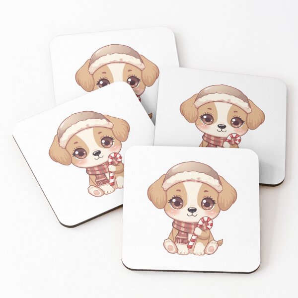 Item preview, Cute Christmas Puppy with Candy Cane – Kawaii Winter Dog / Kawaii Christmas Dog with Candy Cane designed and sold by SinghDesignHub.