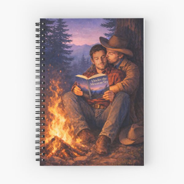 Item preview, Gay Cowboy Romance Reading by Campfire Under Mountain Sky designed and sold by kornkobart.
