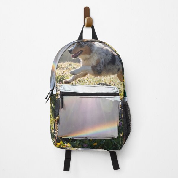 Item preview, Joyful Blue Merle Australian Shepherd at Rainbow Waterfall designed and sold by PetMemorialArt.
