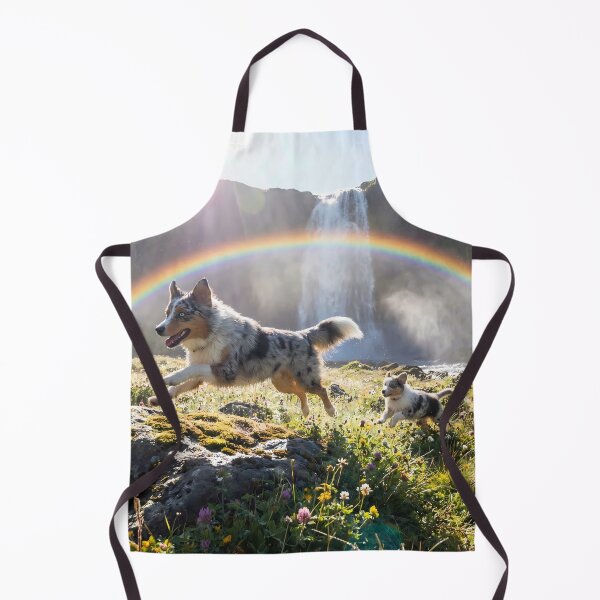Item preview, Joyful Blue Merle Australian Shepherd at Rainbow Waterfall designed and sold by PetMemorialArt.