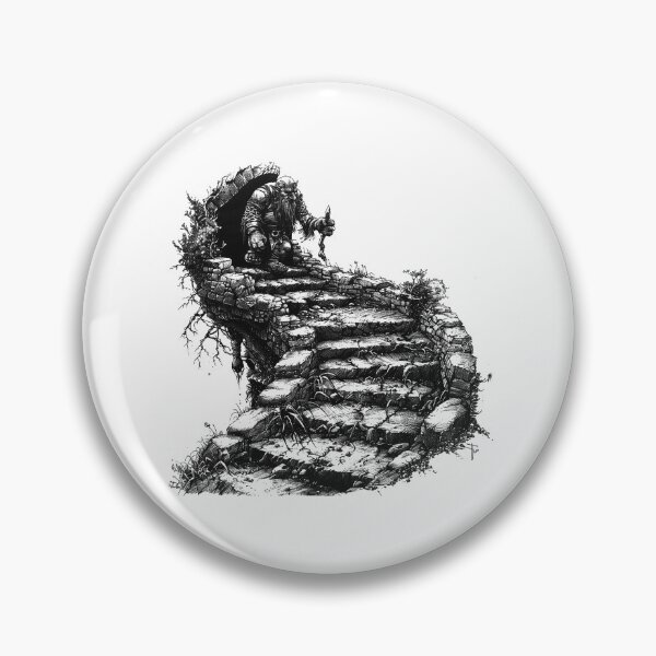 Item preview, Troll on the Ruined Staircase – Dark Fantasy Illustration in Black and White designed and sold by inkoutninja.