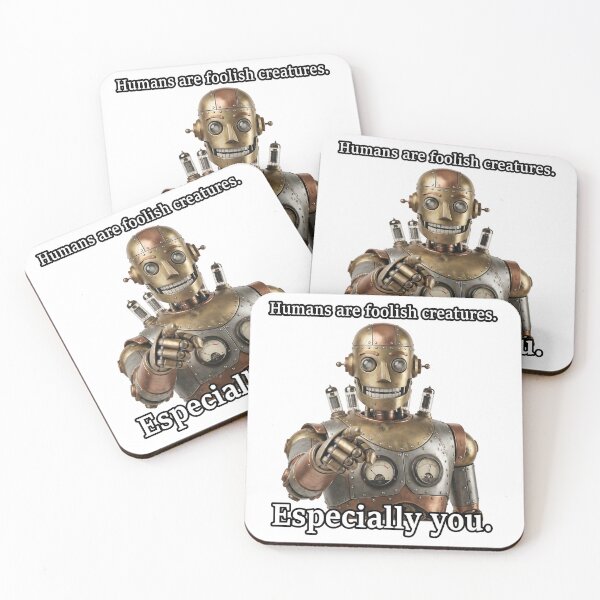 Item preview, Sarcastic Robot Pointing Finger - "Humans are Foolish" (Funny Meme) designed and sold by tempura-empire.