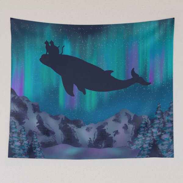 Item preview, Cosmic Voyage: Cats on a Whale Under the Aurora Borealis designed and sold by Cosmic Cats Studio.