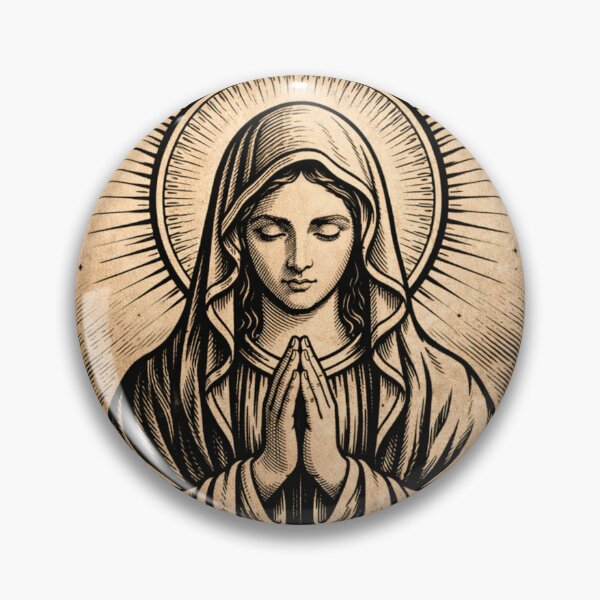 Item preview, Virgin Mary Catholic Religious Art – Vintage Engraving Style Illustration designed and sold by StickersArcoiris.