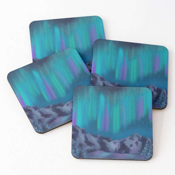 Item preview, Ethereal Peaks: Aurora Borealis Over the Star-Dusted Mountains designed and sold by Cosmic Cats Studio.