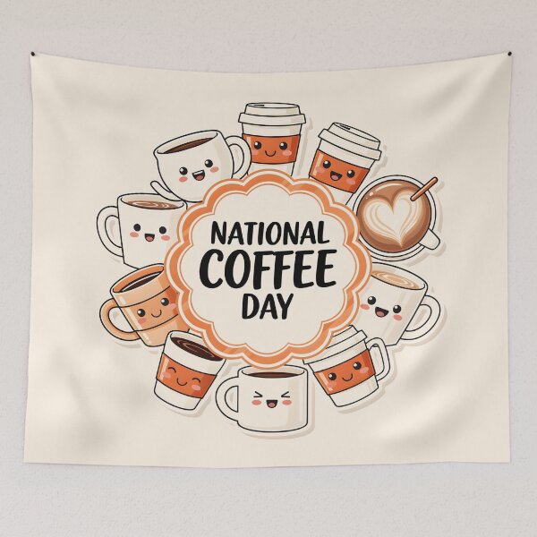 Item preview, National Coffee Day Cute Kawaii Coffee Cups Celebration Design designed and sold by GiftsCreek.