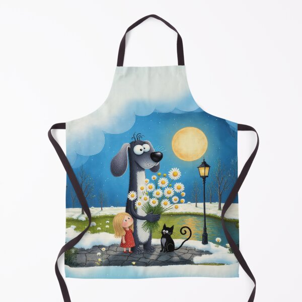Item preview, Moonlight Daisies – Whimsical Dog, Girl and Cat Illustration designed and sold by Whimsical Hug.