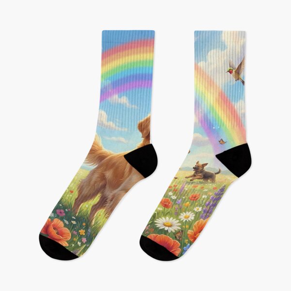 Item preview, Golden Retriever in Rainbow Flower Meadow designed and sold by PetMemorialArt.