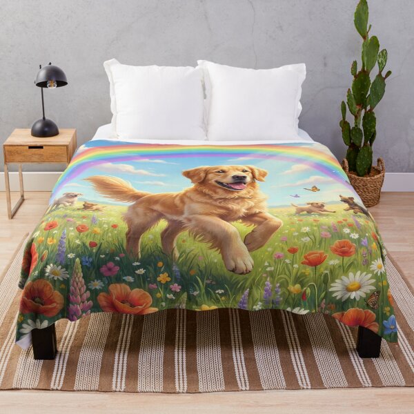 Item preview, Golden Retriever in Rainbow Flower Meadow designed and sold by PetMemorialArt.