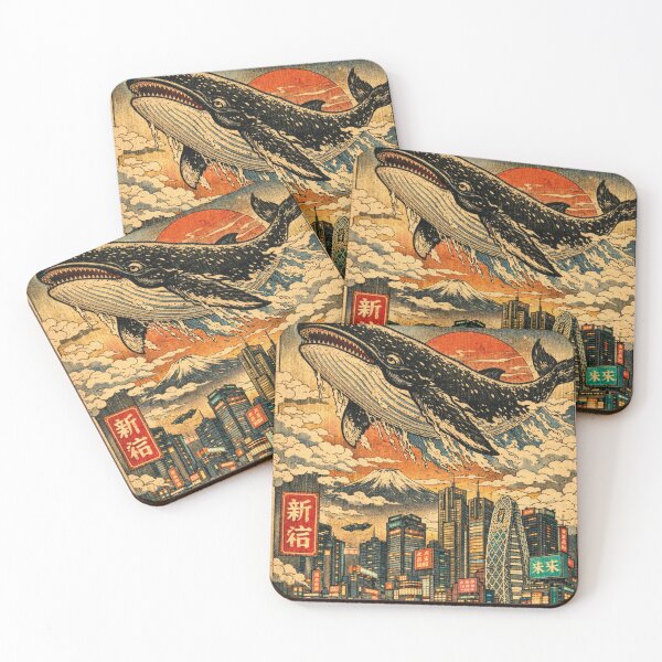 Item preview, Flying Whale over Cyberpunk Tokyo – Japanese Art designed and sold by Mauswohn.