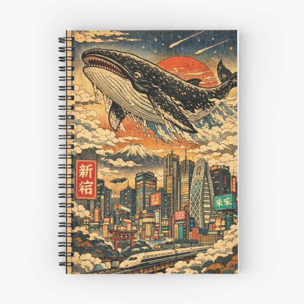 Item preview, Flying Whale over Cyberpunk Tokyo – Japanese Art designed and sold by Mauswohn.