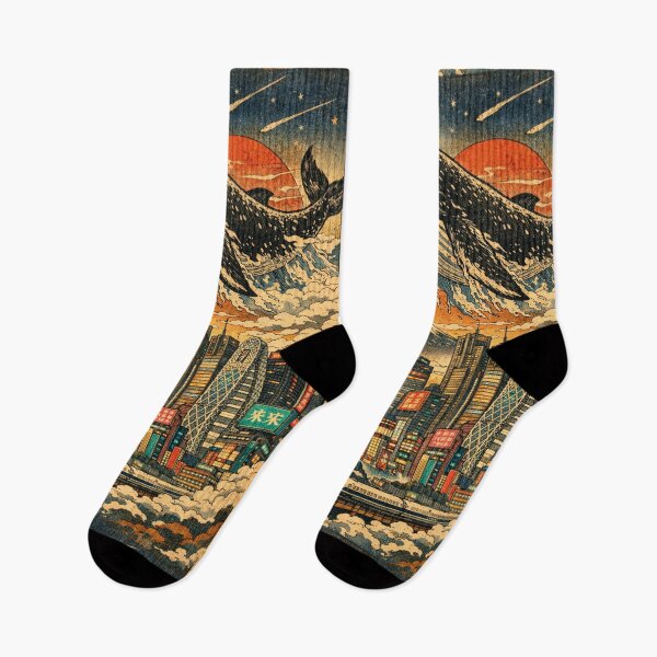 Item preview, Flying Whale over Cyberpunk Tokyo – Japanese Art designed and sold by Mauswohn.