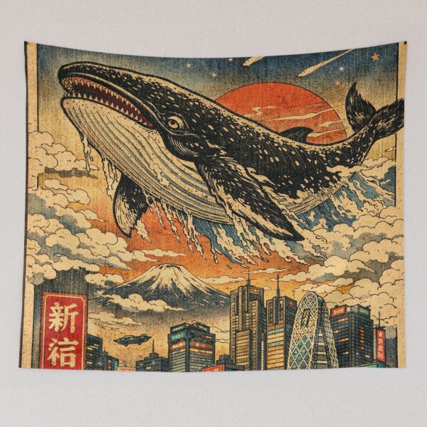 Item preview, Flying Whale over Cyberpunk Tokyo – Japanese Art designed and sold by Mauswohn.
