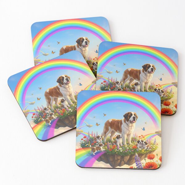 Item preview, Saint Bernard Family on Rainbow Floral Island designed and sold by PetMemorialArt.