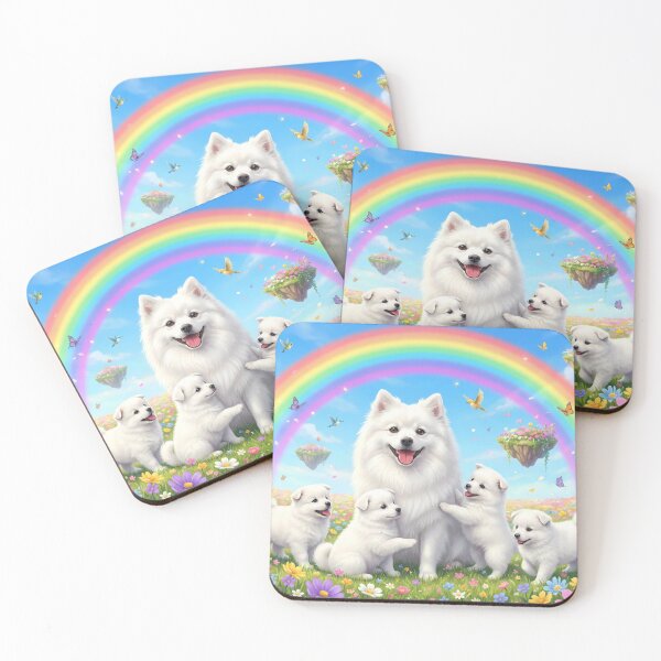 Item preview, Joyful Japanese Spitz Family in Rainbow Paradise designed and sold by PetMemorialArt.