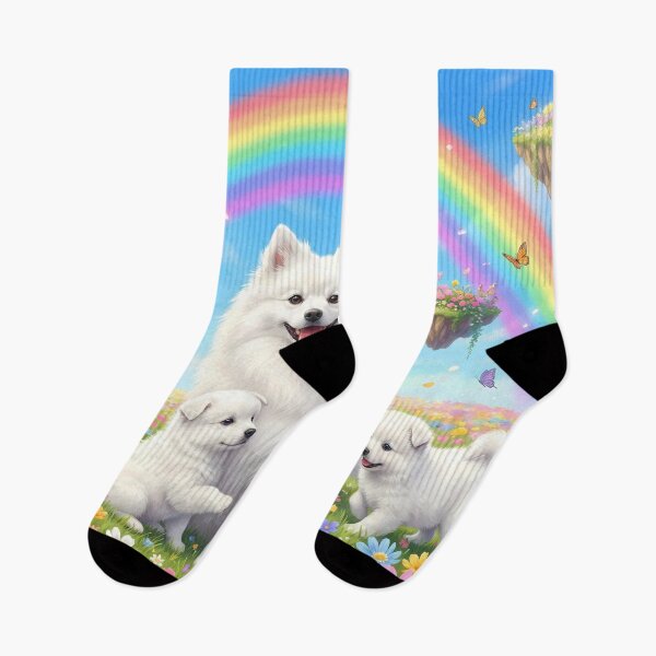 Item preview, Joyful Japanese Spitz Family in Rainbow Paradise designed and sold by PetMemorialArt.