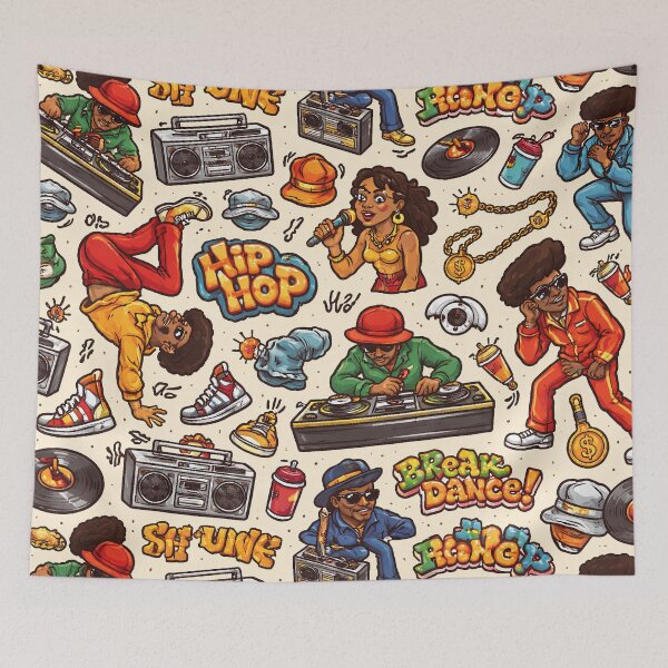 Item preview, Hip Hop Don't STOP: Hip Hop Cartoon Pattern Colorato – Street Culture Urban Seamless Design designed and sold by Arte Cartoon From TagTeam Group.