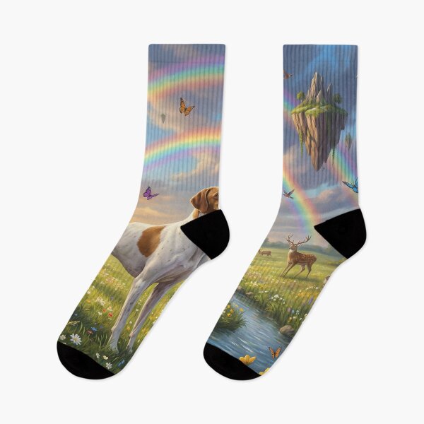 Item preview, English Pointer in Dreamy Rainbow Paradise designed and sold by PetMemorialArt.
