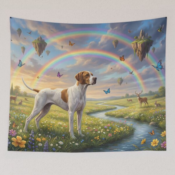 Item preview, English Pointer in Dreamy Rainbow Paradise designed and sold by PetMemorialArt.