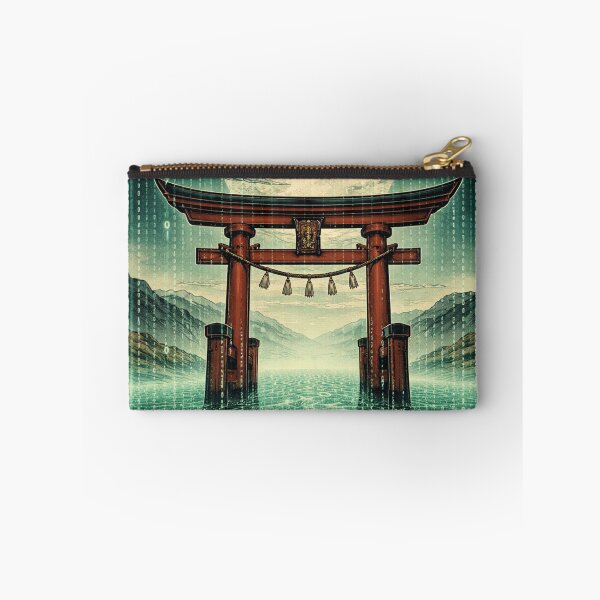 Item preview, Japanese torii gate in a digital sea under a full moon designed and sold by Mauswohn.