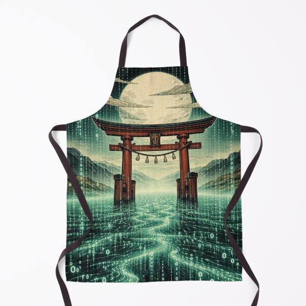 Item preview, Japanese torii gate in a digital sea under a full moon designed and sold by Mauswohn.