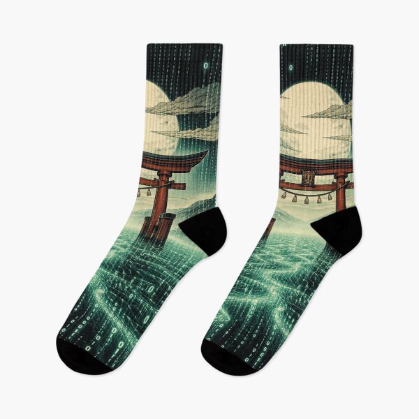 Item preview, Japanese torii gate in a digital sea under a full moon designed and sold by Mauswohn.