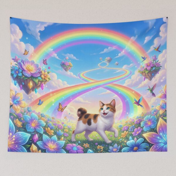 Item preview, Joyful Japanese Bobtail in Rainbow Floral Paradise designed and sold by PetMemorialArt.