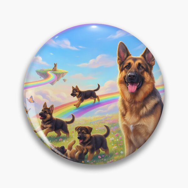 Item preview, German Shepherd in Rainbow Paradise with Playing Puppies designed and sold by PetMemorialArt.