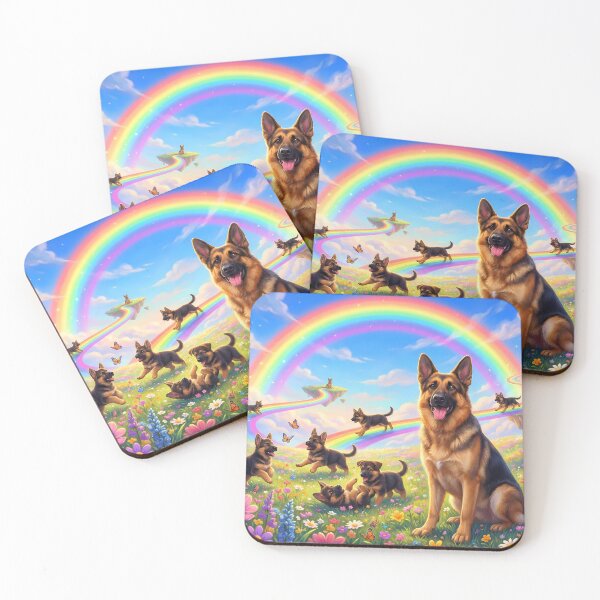 Item preview, German Shepherd in Rainbow Paradise with Playing Puppies designed and sold by PetMemorialArt.