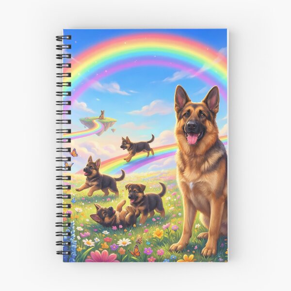 Item preview, German Shepherd in Rainbow Paradise with Playing Puppies designed and sold by PetMemorialArt.