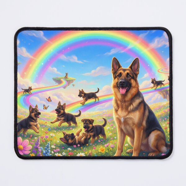 Item preview, German Shepherd in Rainbow Paradise with Playing Puppies designed and sold by PetMemorialArt.