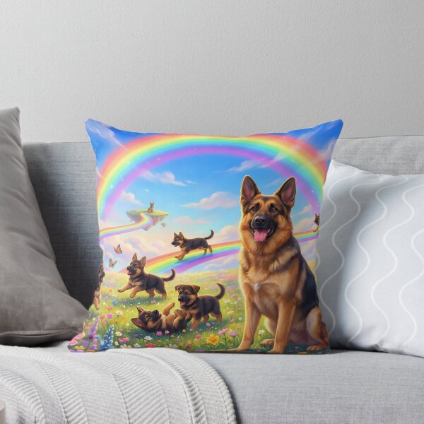 Item preview, German Shepherd in Rainbow Paradise with Playing Puppies designed and sold by PetMemorialArt.