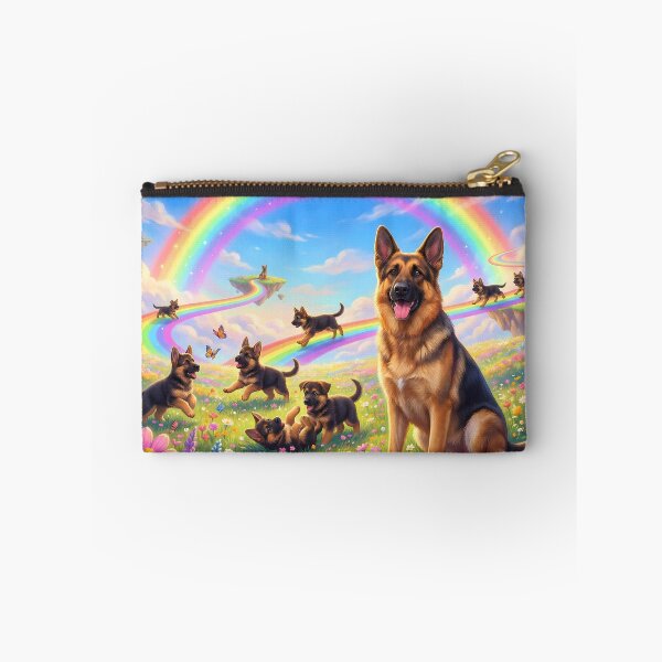 Item preview, German Shepherd in Rainbow Paradise with Playing Puppies designed and sold by PetMemorialArt.