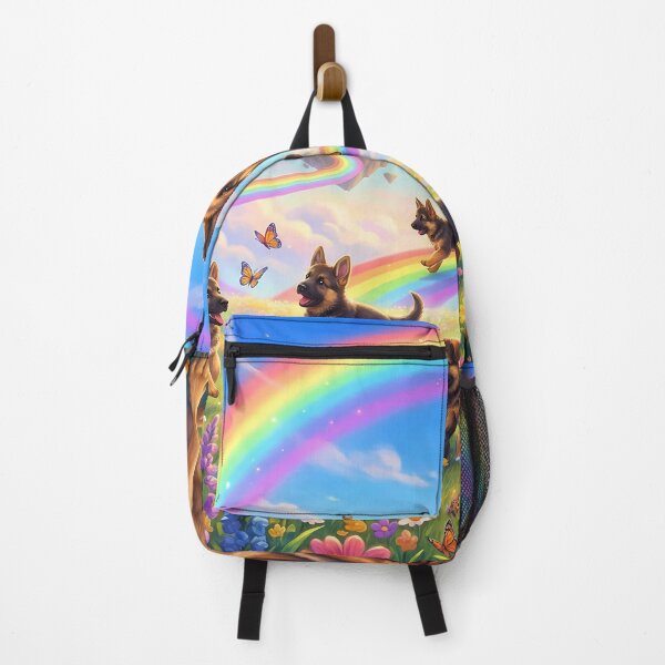 Item preview, German Shepherd in Rainbow Paradise with Playing Puppies designed and sold by PetMemorialArt.