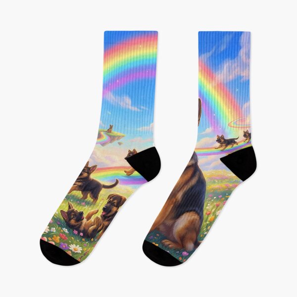 Item preview, German Shepherd in Rainbow Paradise with Playing Puppies designed and sold by PetMemorialArt.