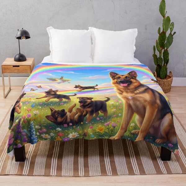 Item preview, German Shepherd in Rainbow Paradise with Playing Puppies designed and sold by PetMemorialArt.
