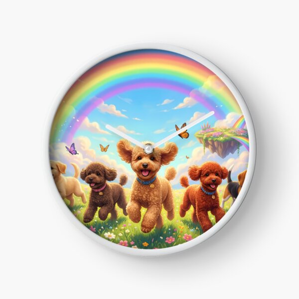 Item preview, Joyful Miniature Poodles Running with Friends Over Rainbow Bridge designed and sold by PetMemorialArt.