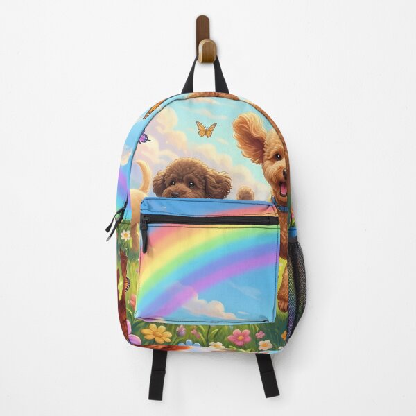 Item preview, Joyful Miniature Poodles Running with Friends Over Rainbow Bridge designed and sold by PetMemorialArt.