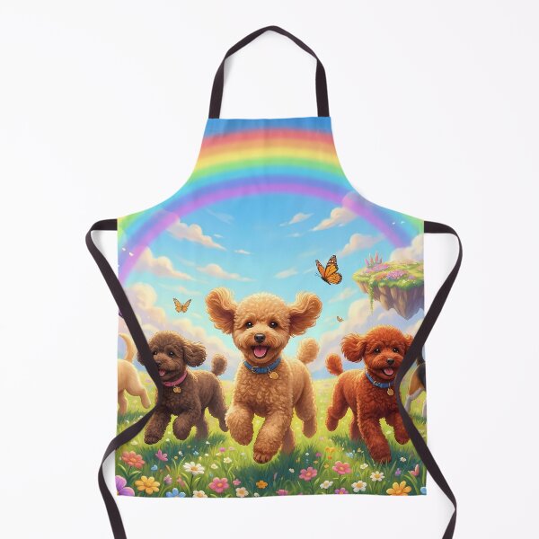 Item preview, Joyful Miniature Poodles Running with Friends Over Rainbow Bridge designed and sold by PetMemorialArt.