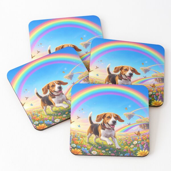 Item preview, Happy Beagle Running Over the Rainbow Bridge Paradise designed and sold by PetMemorialArt.