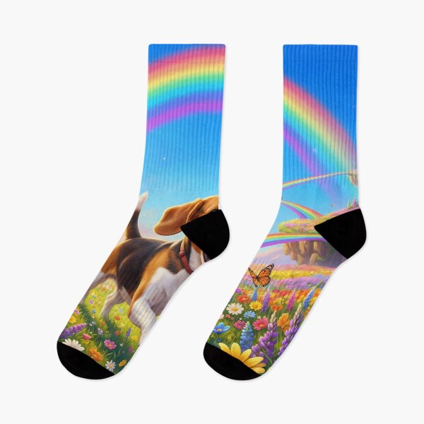Item preview, Happy Beagle Running Over the Rainbow Bridge Paradise designed and sold by PetMemorialArt.