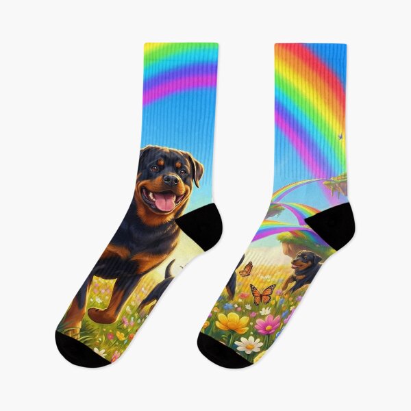 Item preview, Joyful Rottweiler Family Running in Rainbow Paradise designed and sold by PetMemorialArt.