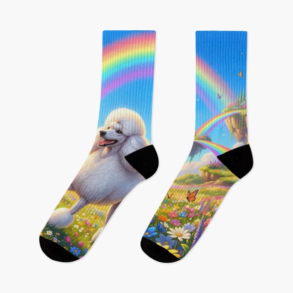Item preview, Happy Standard Poodle Running Over Rainbow Bridge designed and sold by PetMemorialArt.