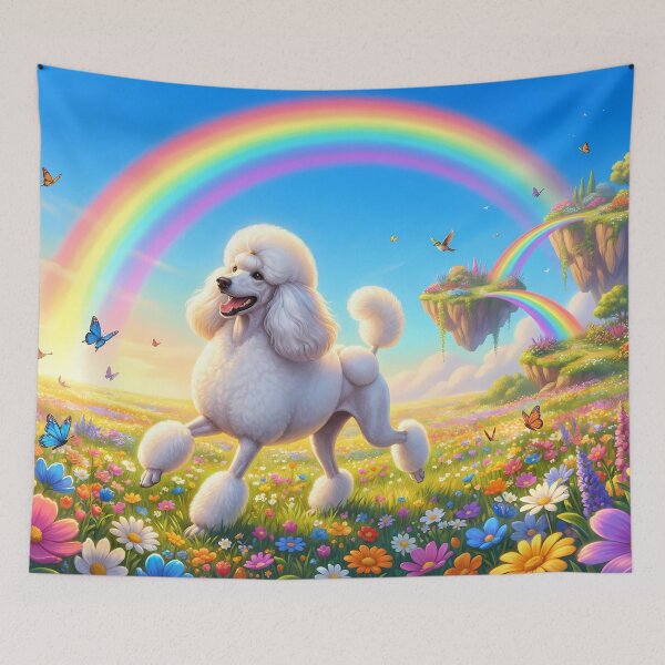 Item preview, Happy Standard Poodle Running Over Rainbow Bridge designed and sold by PetMemorialArt.
