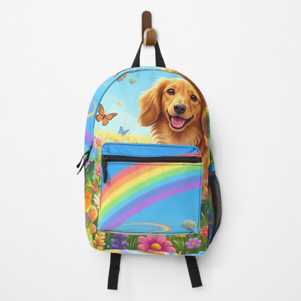 Item preview, Joyful Miniature Dachshund in Rainbow Paradise Flower Field designed and sold by PetMemorialArt.
