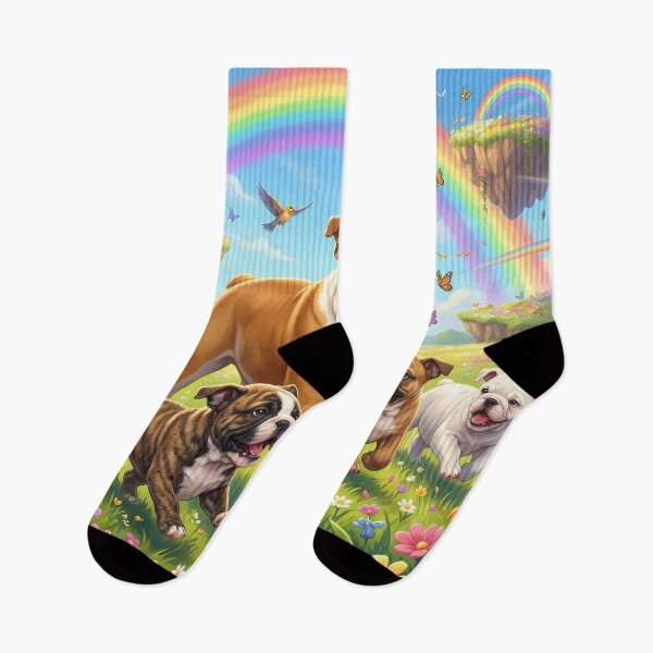 Item preview, Joyful Bulldog and Puppies in Rainbow Paradise designed and sold by PetMemorialArt.