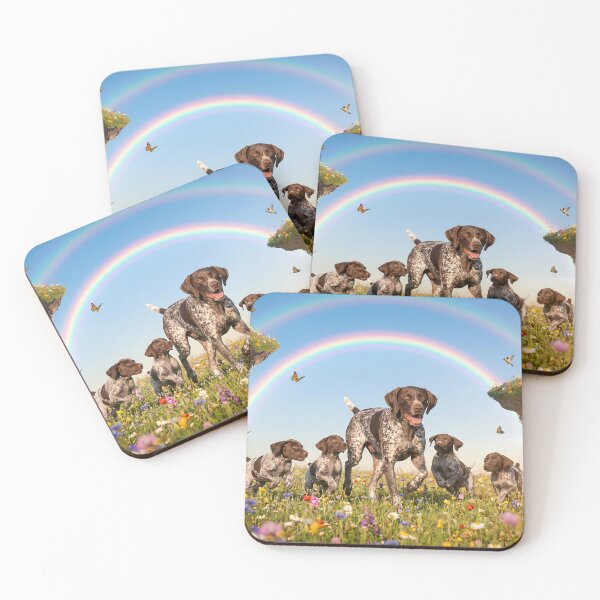 Item preview, Joyful German Shorthaired Pointer Family in Rainbow Paradise designed and sold by PetMemorialArt.